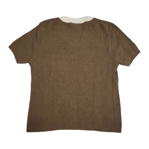 VINTAGE 90s Y2K sweater‎ brown knit v-neck short sleeve top S - Picture 3 of 8